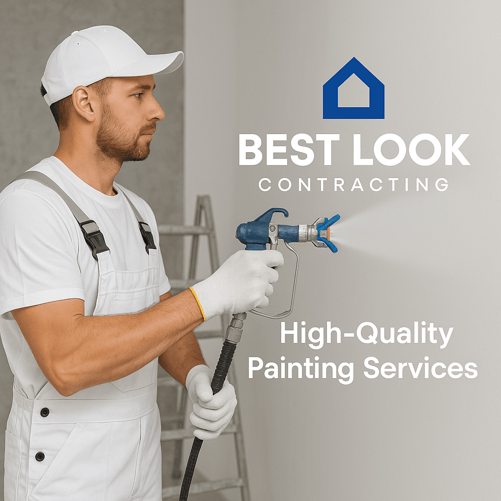 Professional painter using spray gun